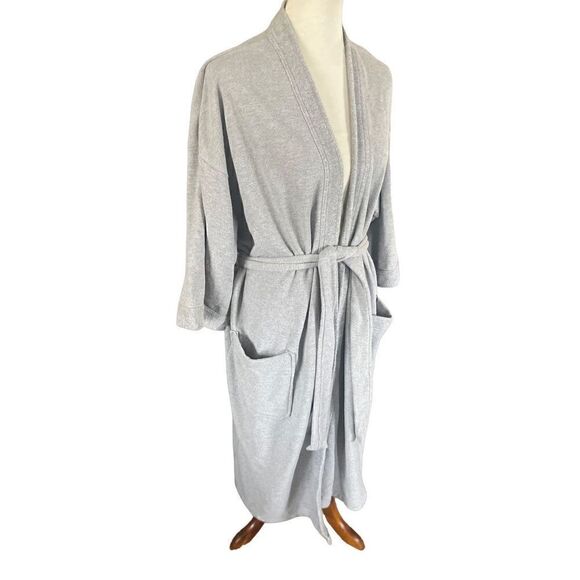 Joseph Abboud Cotton Blend Light Gray Luxury Mens Robe One Size-EUC - Picture 5 of 10